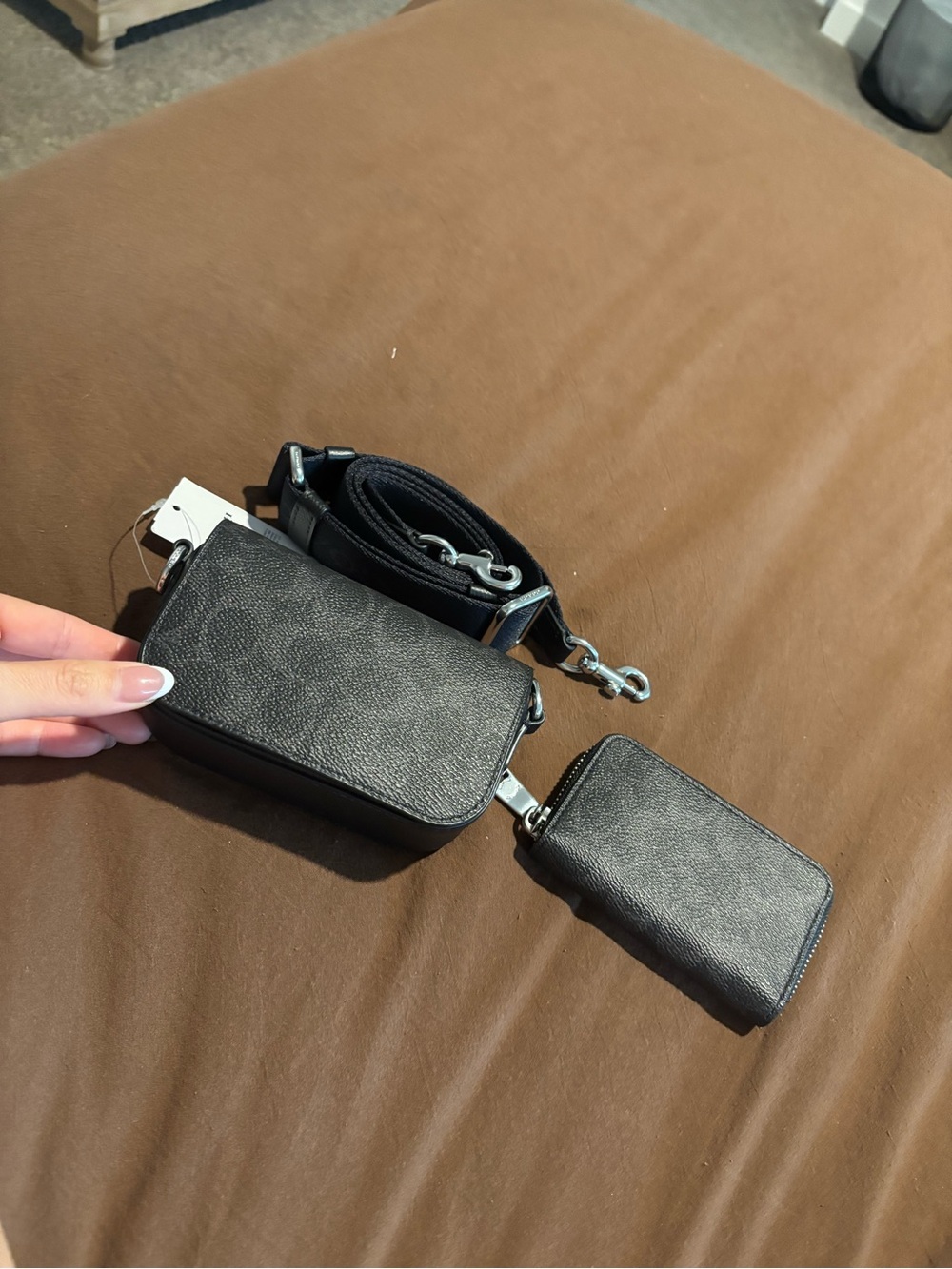 Coach Black Leather Men’s Belt Bag with Detachable Coin Pouch